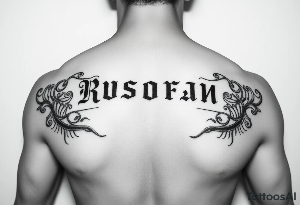 Russian lettering across top of chest, small tattoo idea