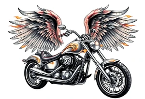 Low rider grey motorcycle, flames, angel wings tattoo idea