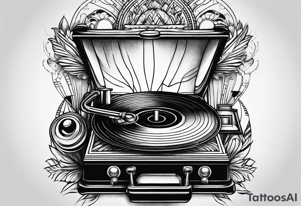 vintage phonograh tattoo idea