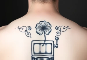 A. Floating four-leaf clover over a slot machine. tattoo idea