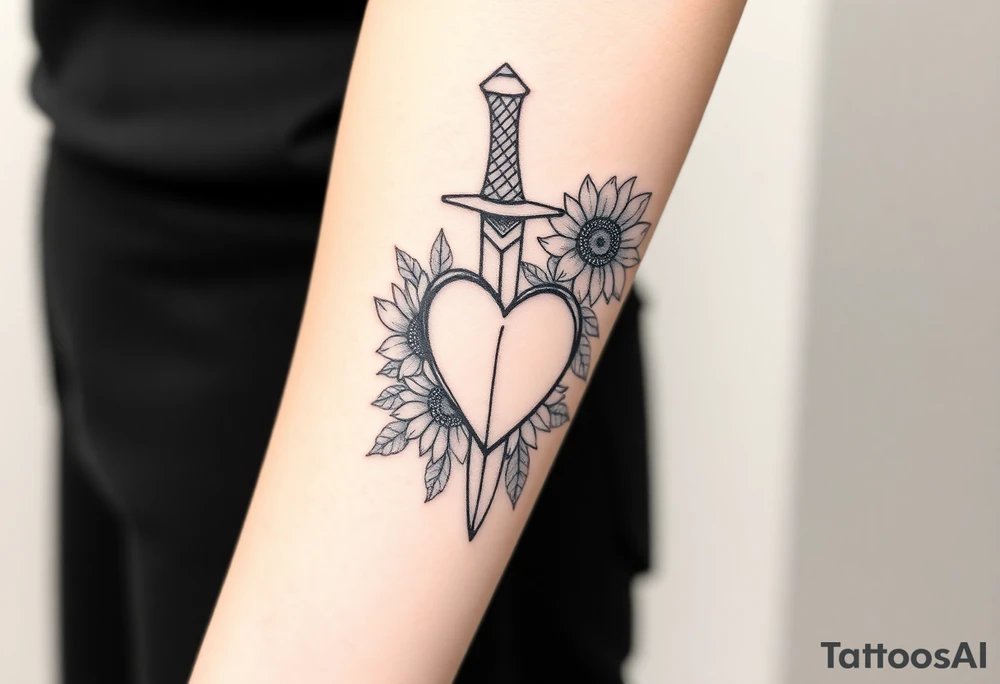 dagger piercing a heart with roses and sunflowers tattoo idea dagger piercing a heart with roses and sunflowers tattoo idea