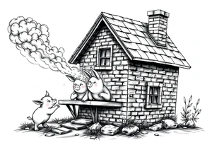 Brick house being blown off 3 little piggy's by a big bad wolf tattoo idea