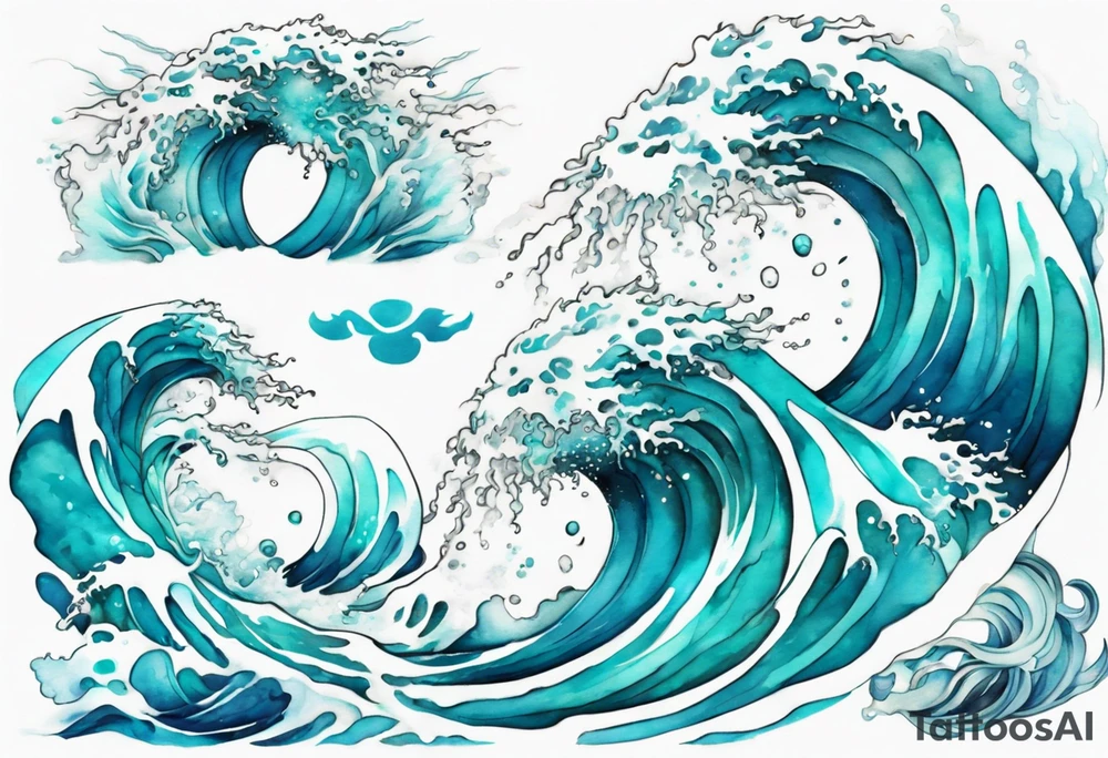 a beautiful turquoise and white water spirit rising from the blue waves of the ocean tattoo idea