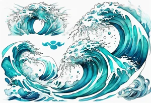 a beautiful turquoise and white water spirit rising from the blue waves of the ocean tattoo idea