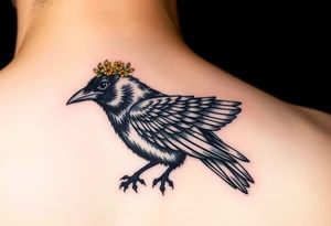 Crow with yellow flower crown and broken wing tattoo idea