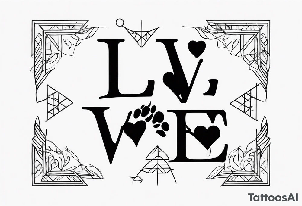 minimalist draw paw print in the word love tattoo idea