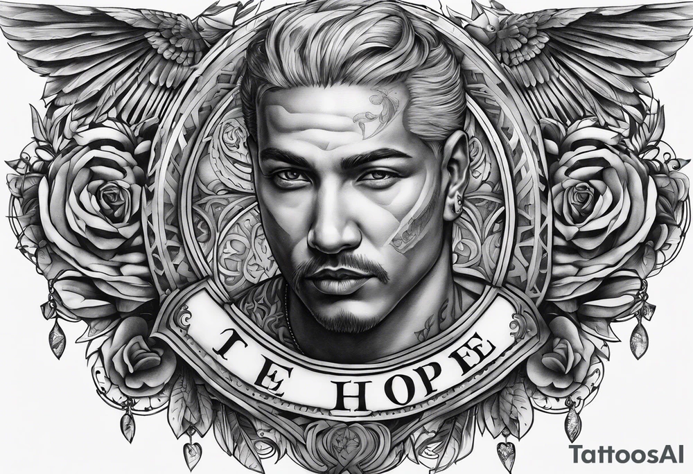 full chest piece one zues with letters HOPE tattoo idea