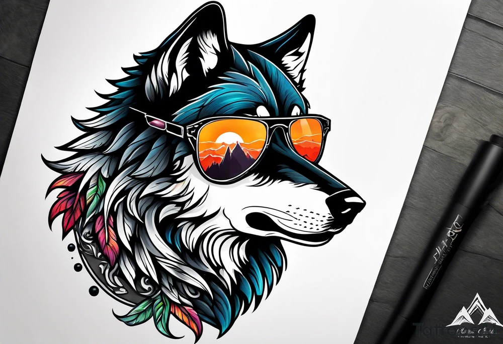 Badass wolf wearing sunglasses
Dark woods
Mountain peaks
Sunset tattoo idea
