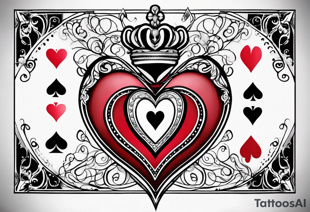 minimal design - queen of hearts card - not so much ink - friendly - room for words tattoo idea