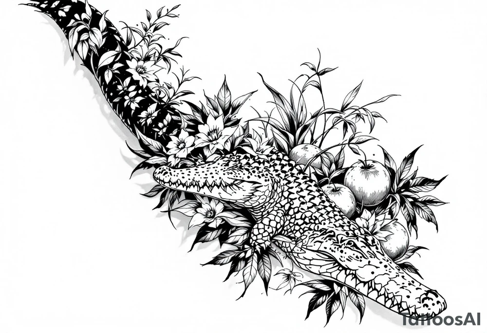 alligator with orange groves tattoo idea