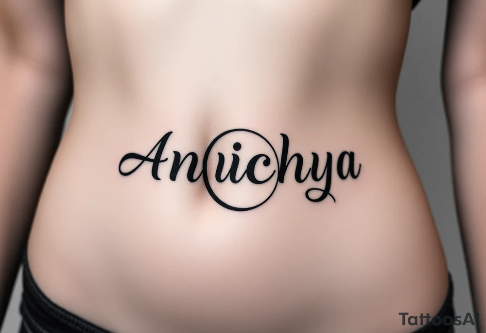Create a tattoo that writes the Hindi word "Anichya" with A circle or spiral, which represents the cyclical nature of life and death tattoo idea