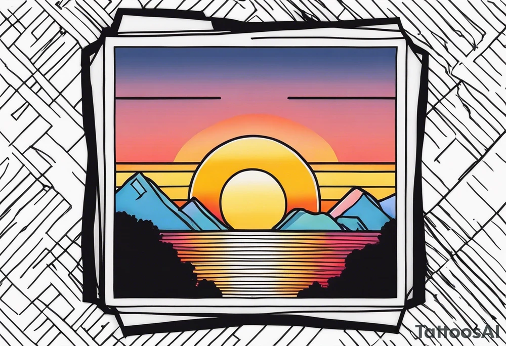 the outline of a polaroid-frame where the image of the picture is a sunset tattoo idea