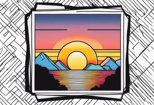 the outline of a polaroid-frame where the image of the picture is a sunset tattoo idea