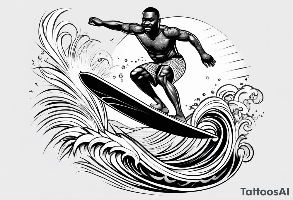 Black man surfing tattoo idea