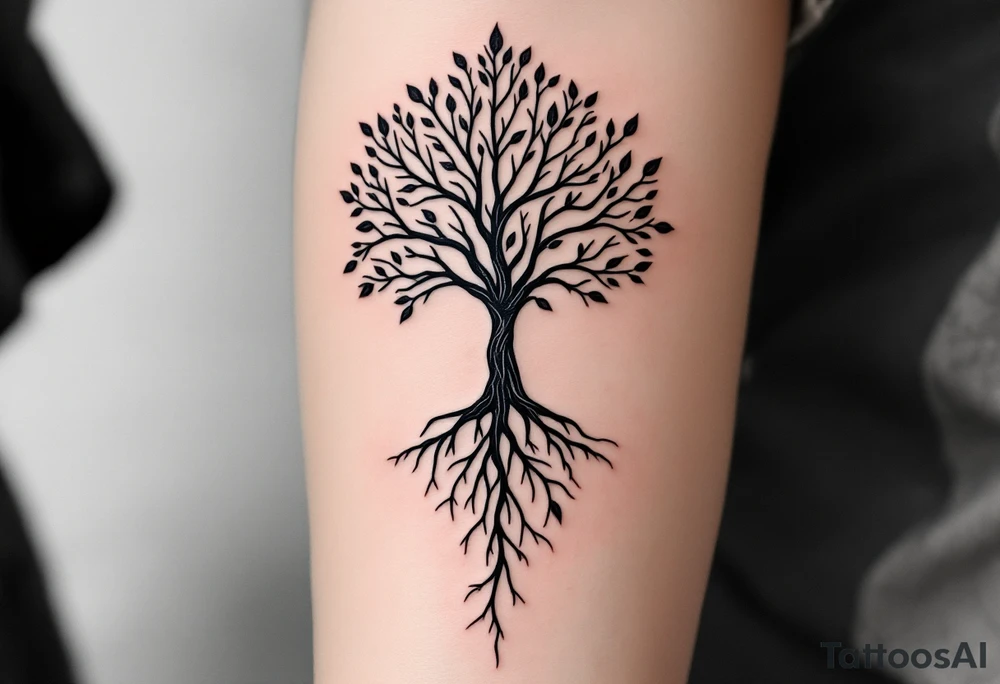 mystical tree of life with cosmic roots and celestial branches tattoo idea