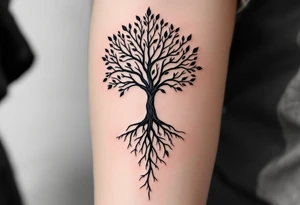 mystical tree of life with cosmic roots and celestial branches tattoo idea