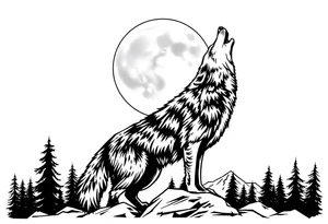 lone wolf howling at full moon with northern lights backdrop tattoo idea