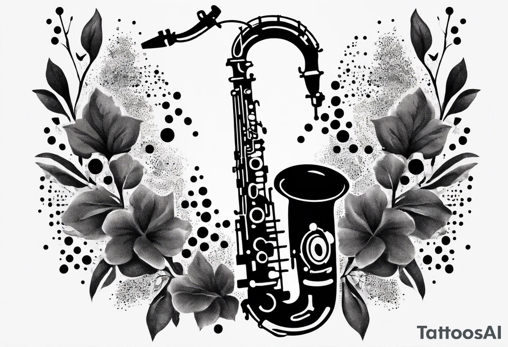 saxophone music notes cassette tattoo idea