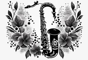 saxophone music notes cassette tattoo idea