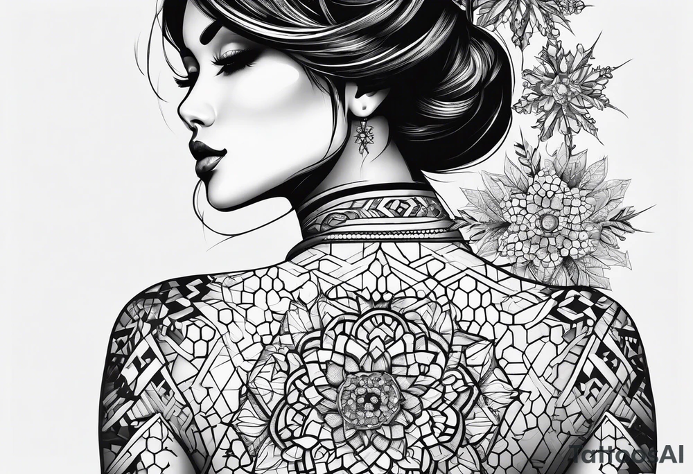 Even honeycomb pattern containing snowflakes tattoo idea