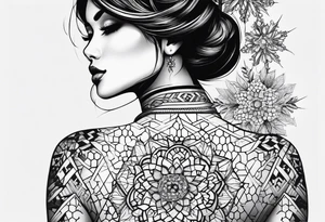 Even honeycomb pattern containing snowflakes tattoo idea