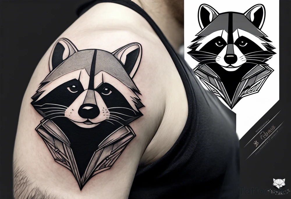 Raccoon wearing a white Superman logo on a black hoodie tattoo idea