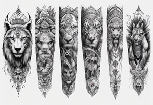 indian realistic leg sleeve with maybe some animals evil looking tattoo idea