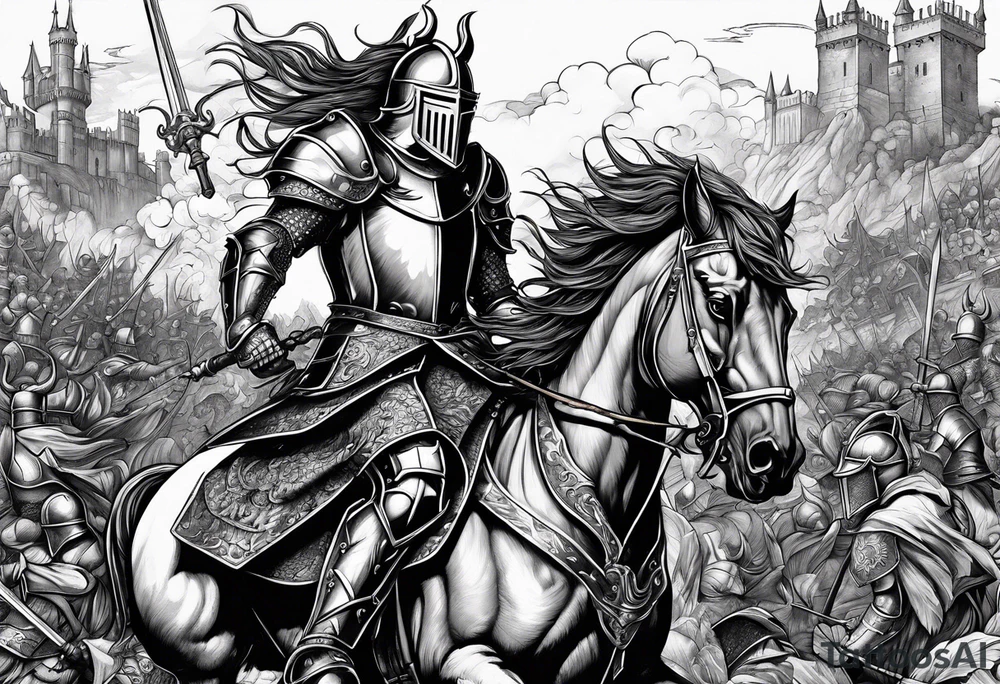 English knights battling the devil tattoo idea