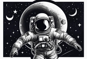 astronaut with music dancing in the moonlight tattoo idea