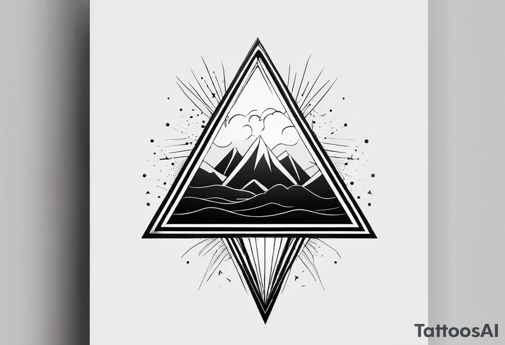 Un triangulo con una persona al medio, estilo de dibujo con lineas en blanco y negro mas simple solo lineas y una persona muy pequeña tattoo idea