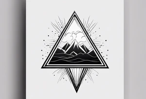Un triangulo con una persona al medio, estilo de dibujo con lineas en blanco y negro mas simple solo lineas y una persona muy pequeña tattoo idea
