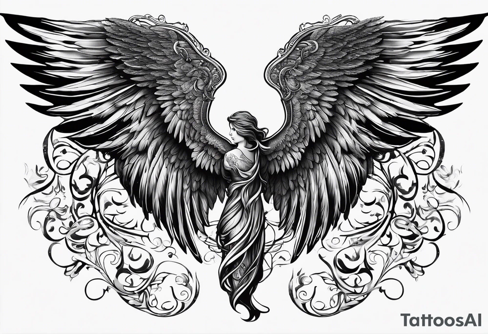Angel Wings with the word Glenn in between tattoo idea