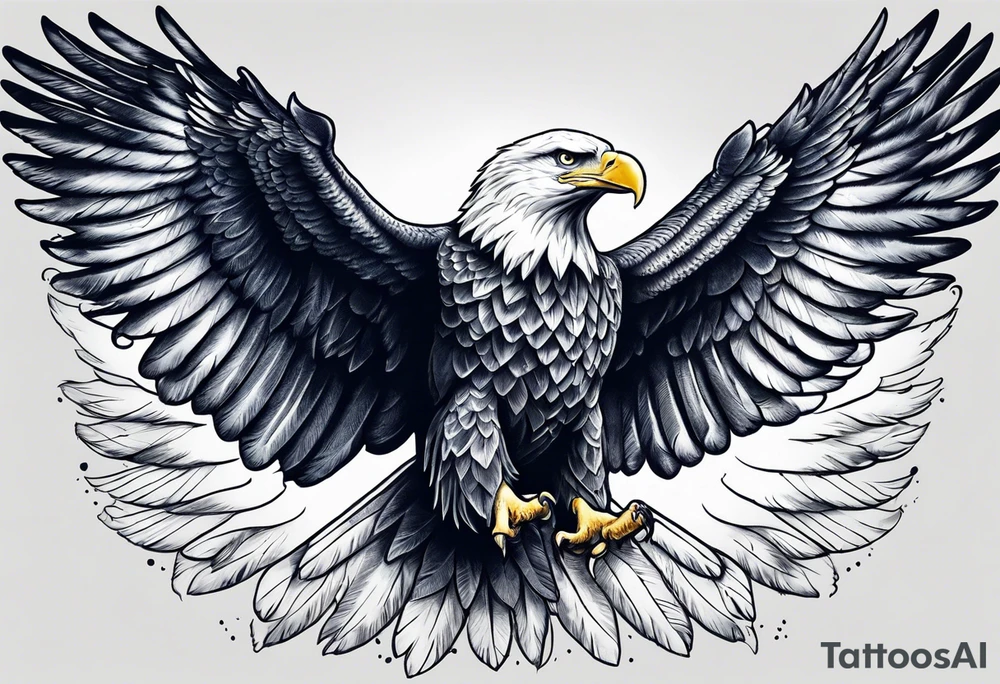 Soaring American eagle with wings spread out across upper back tattoo idea