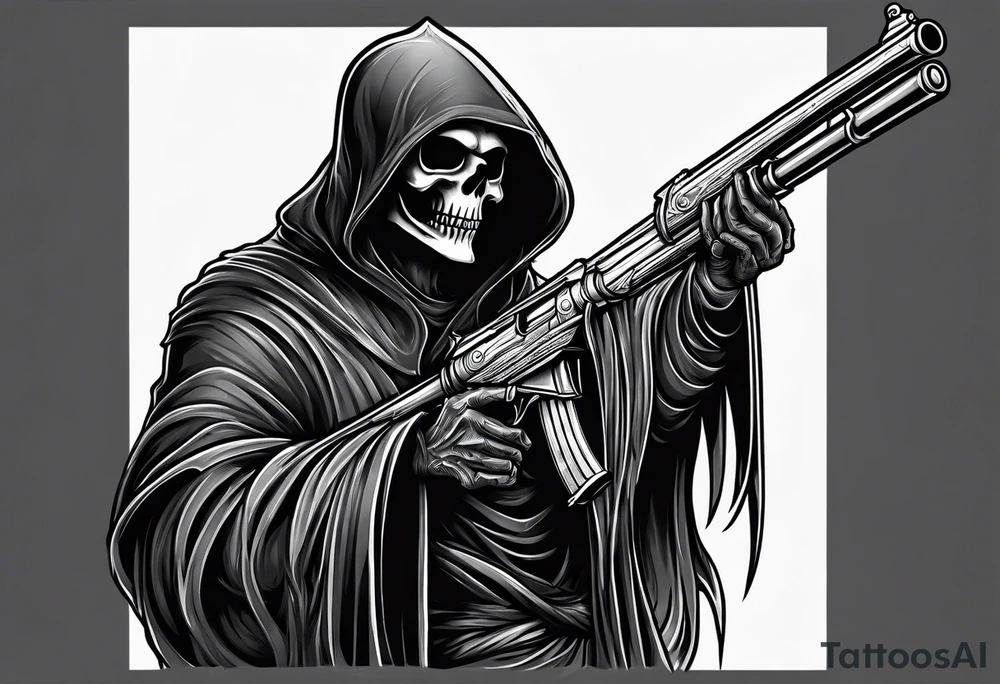 grim reaper with sword and pistol tattoo idea