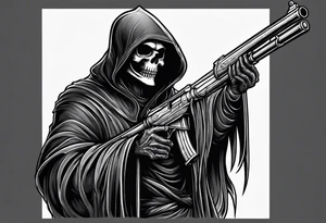 grim reaper with sword and pistol tattoo idea