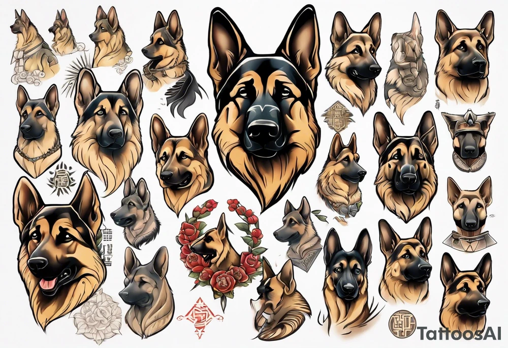 German shepherd portrait tattoo idea