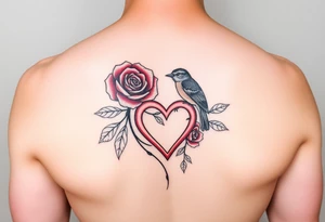 Feminine red rose and robin with a infinity heart on hip tattoo idea