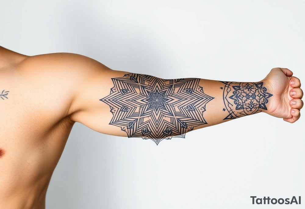 intricate mandala with sacred geometry and cosmic elements tattoo idea