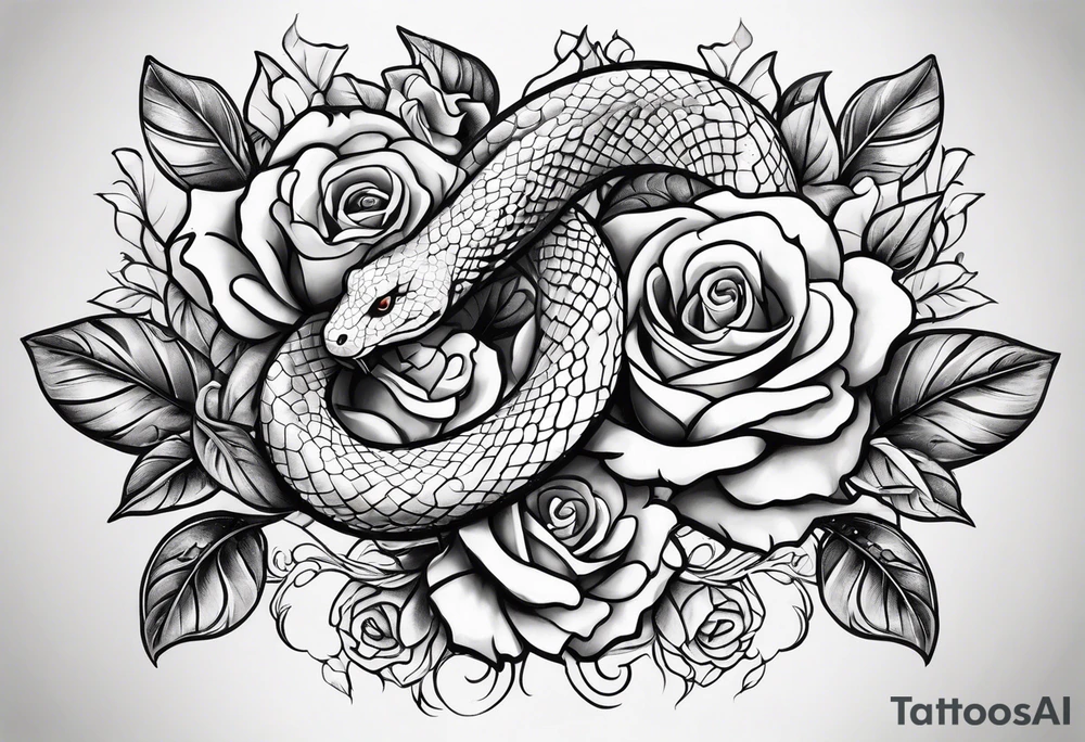 snake and roses tattoo idea