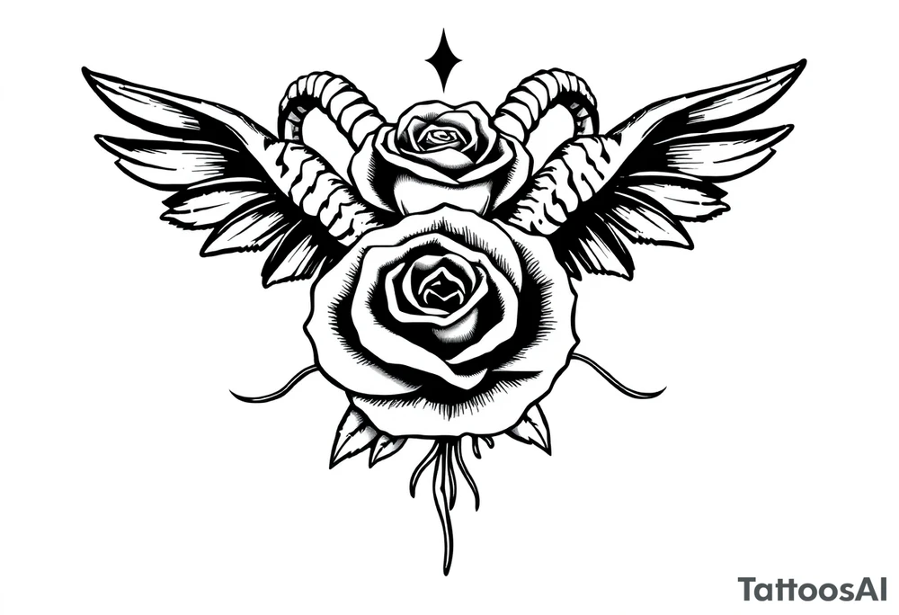 goat bones odd angel surreal rose tattoo idea