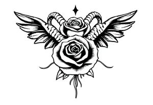 goat bones odd angel surreal rose tattoo idea