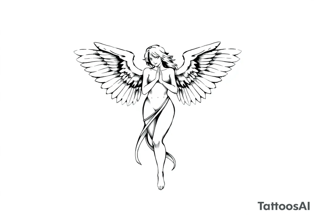 make a tattoo stencil of a female angel full body (toes to head) without clothes please. tattoo idea
