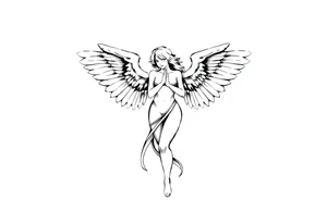 make a tattoo stencil of a female angel full body (toes to head) without clothes please. tattoo idea