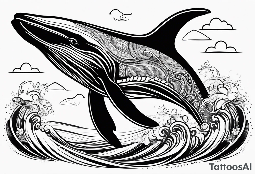 Hawaiian whale breaching paisley tattoo idea