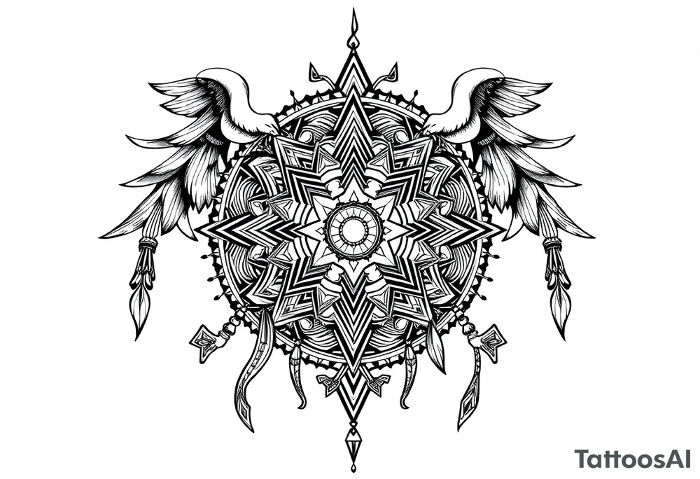 long ornament shaman and witch style mytical with ancient rhyme tattoo idea