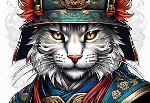 Samurai cat in fighting stance tattoo idea