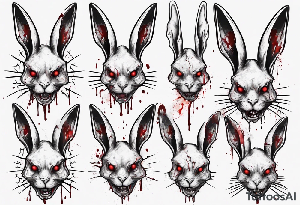 satanic rabbit with bloody face tattoo idea