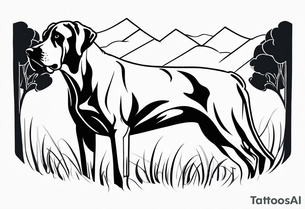 Arm sleeve for man- with floppy ear Great Dane standing fiercely chest up with outdoors fill work around it tattoo idea
