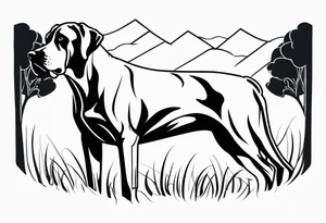 Arm sleeve for man-  with floppy ear Great Dane standing fiercely chest up with outdoors fill work around it tattoo idea