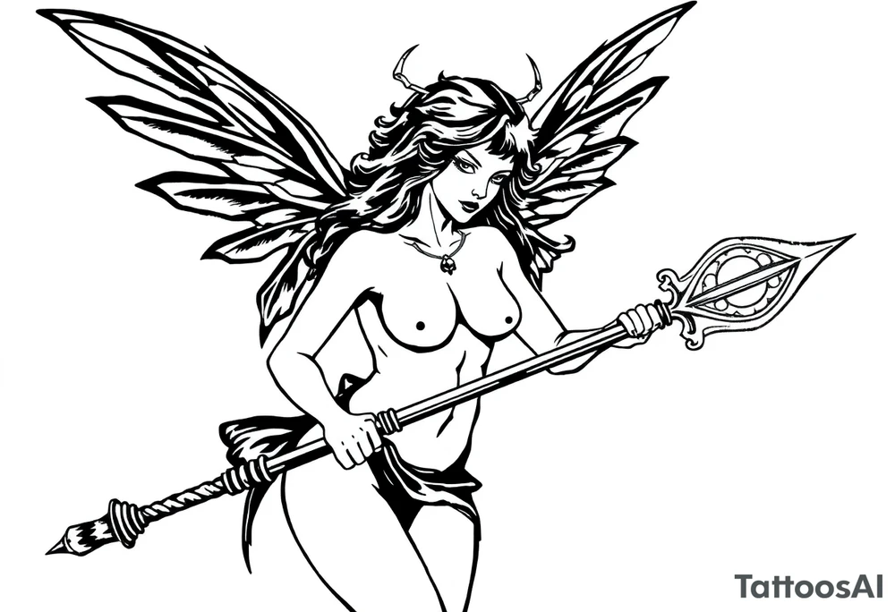 Dark fairy naked with weapon tattoo idea